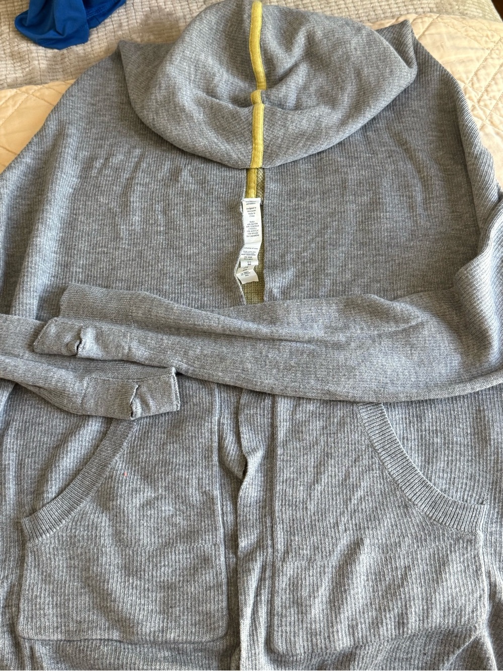 lululemon athletica Light Gray Ribbed Hoodie with Yellow Trim